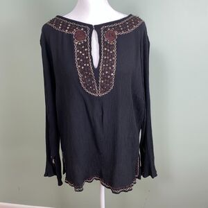 Unique Spectrum Top Womens 1X Black Tunic Embroidered Sequin Boho Witchy